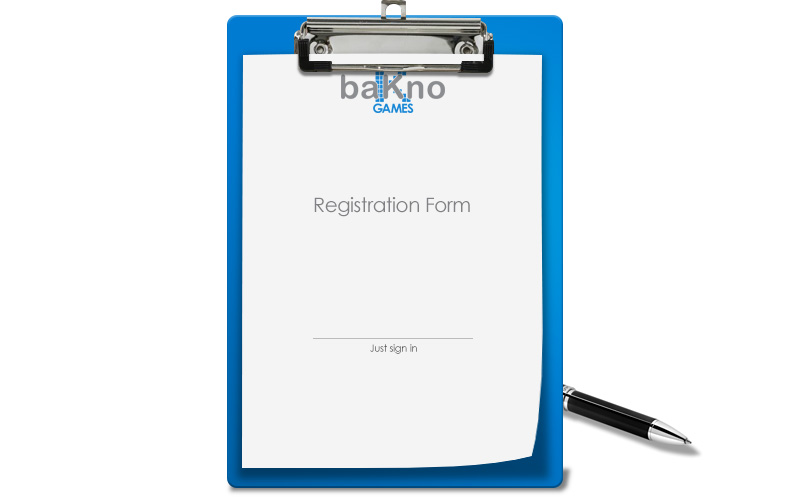 Blue clipboard with a bakno's registration form