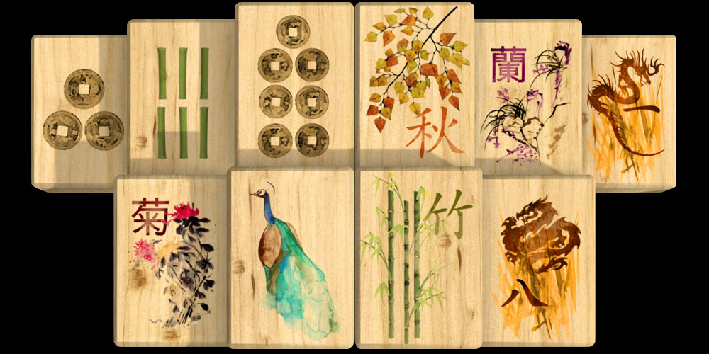 Mahjong's aquarella style featuring hand made illustrations