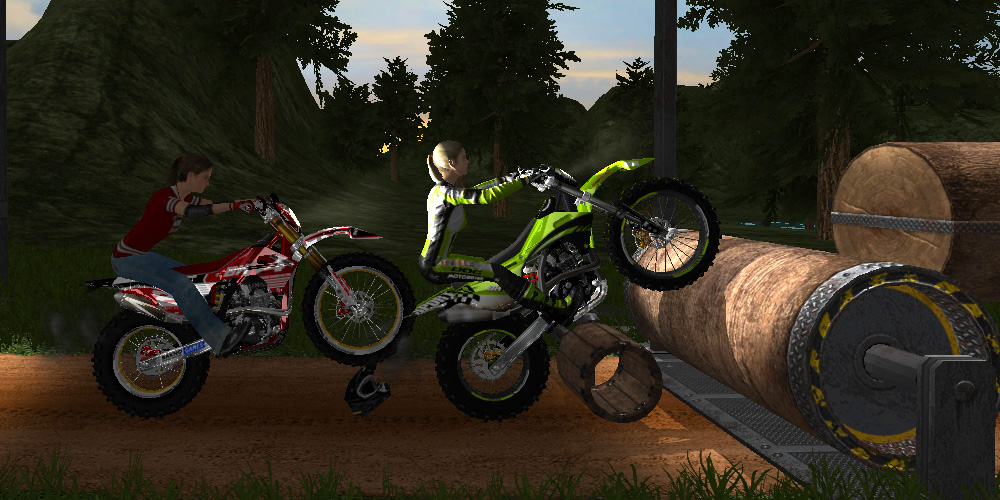 Two Motocross riders sorting an obstacle in night mode
