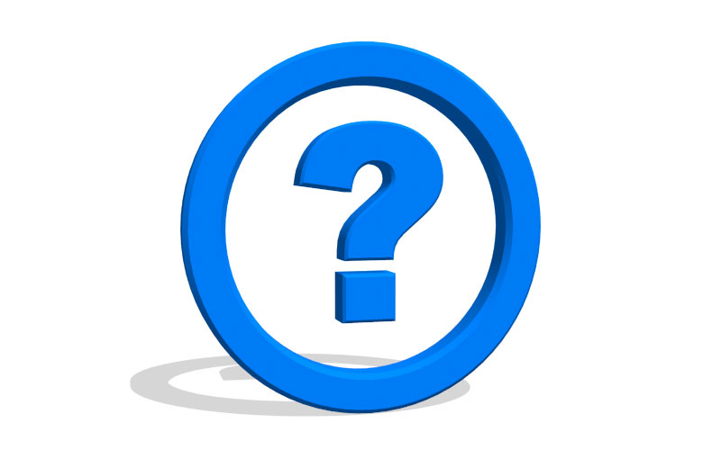 A blue question mark inside a blue circle representing a frequently asked questions icon