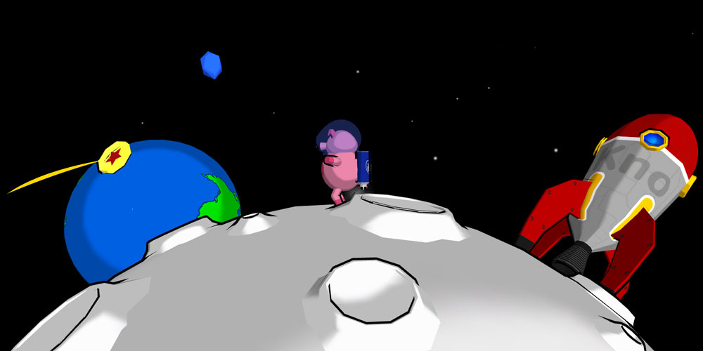 Space Pig looking back at planet Earth