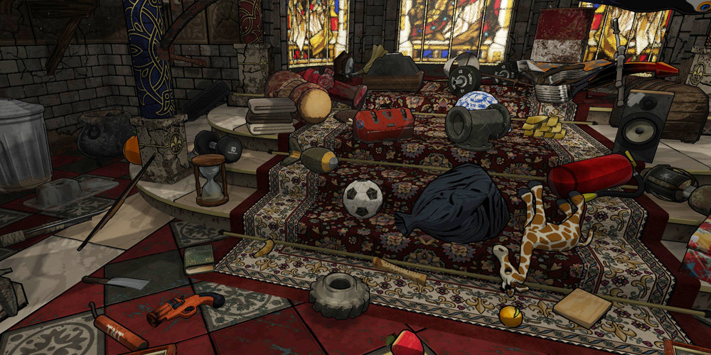 Random objects scattered on the throne room's floor